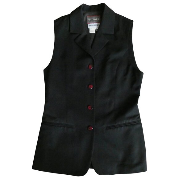 vtg 90s ET VOUS Black wool tailored vest sz S - Picture 3 of 4